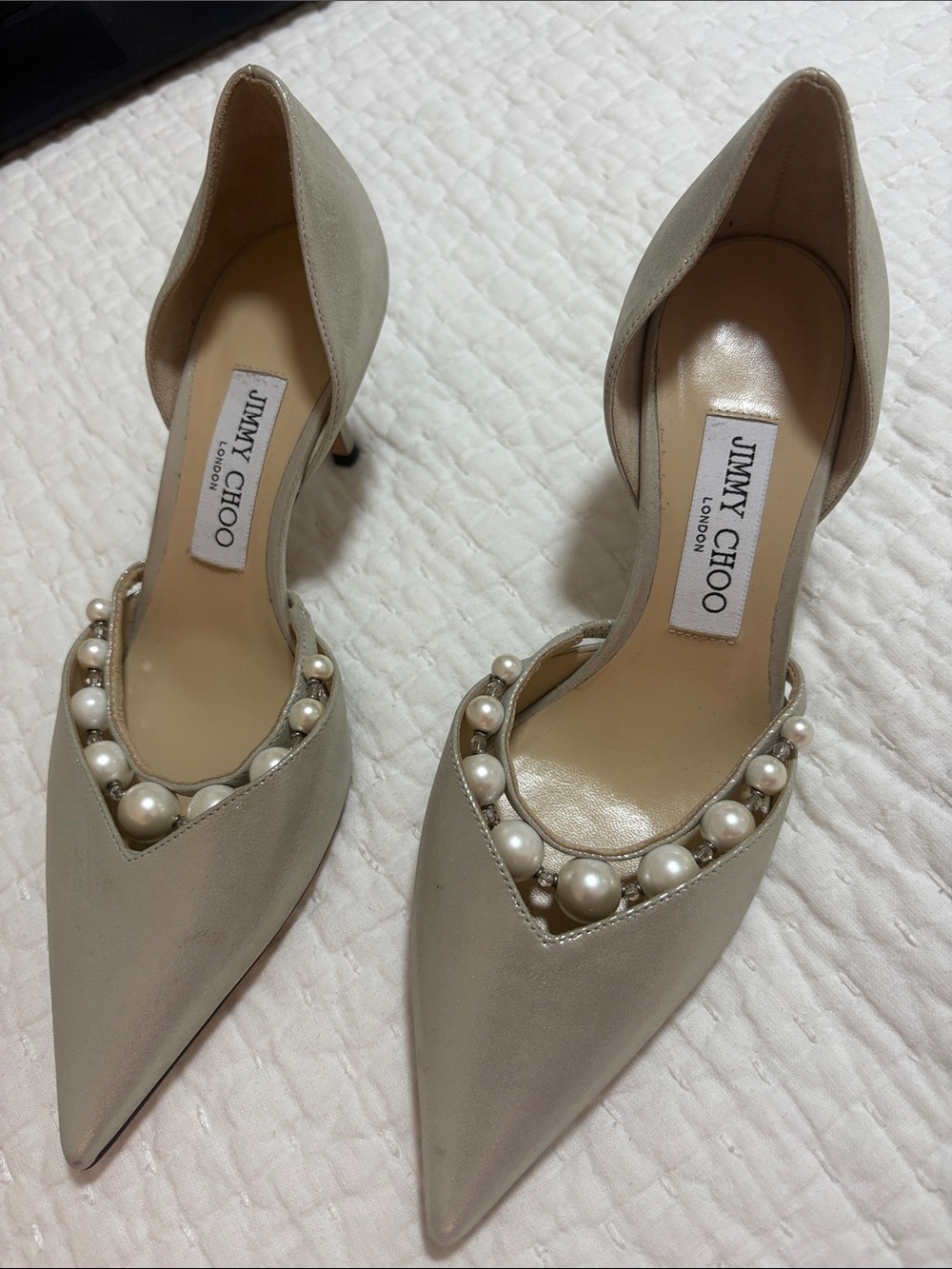 Jimmy Choo Pearl-Trim Ivory Pointed-Toe Pumps